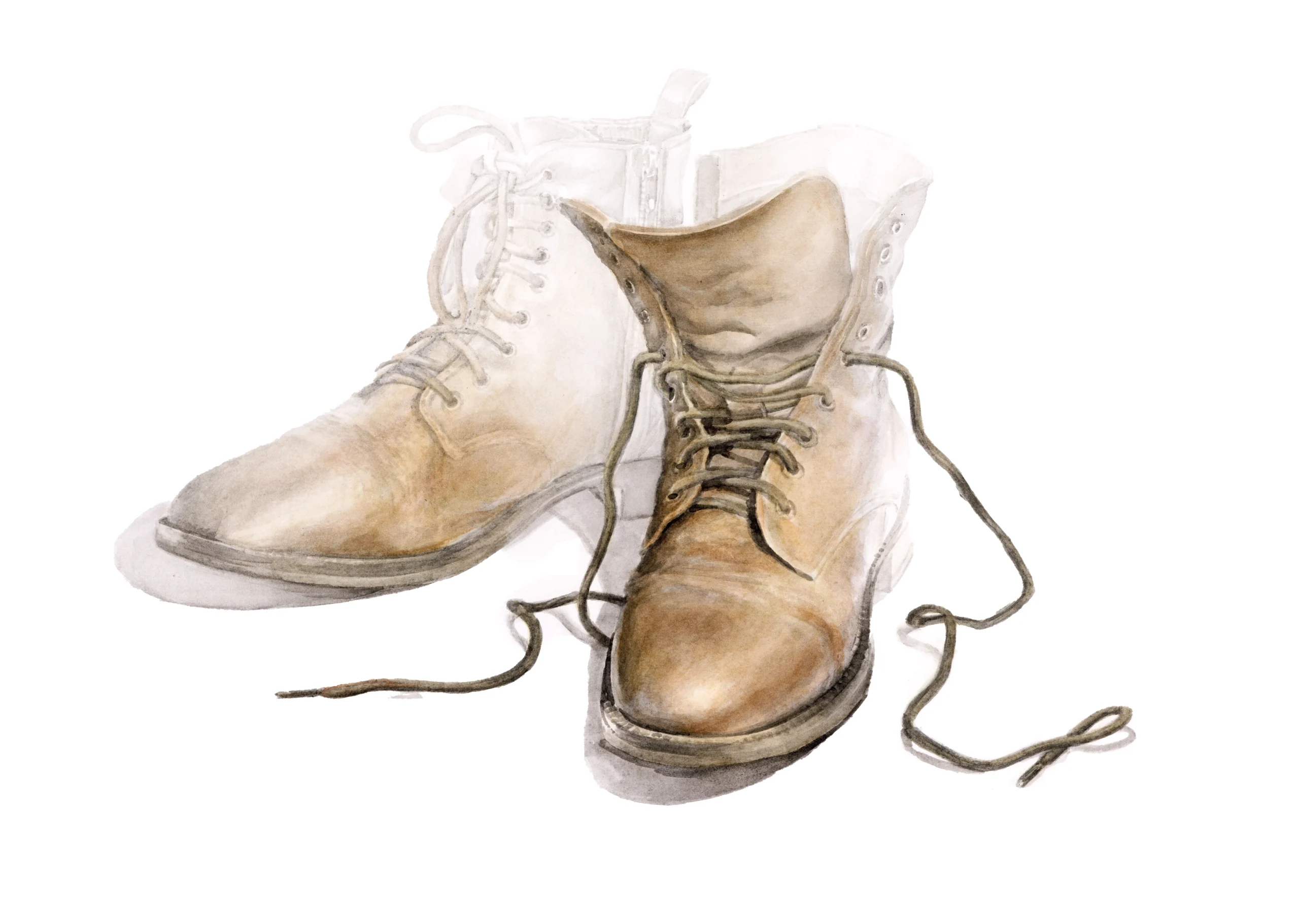 Aquarelle and ink painting of leather boots